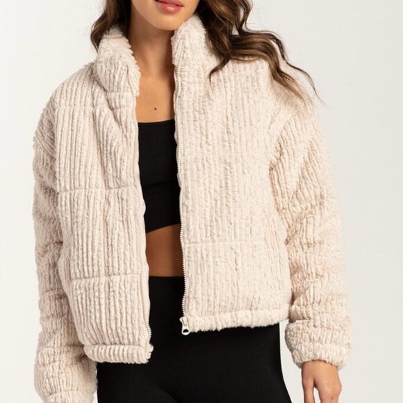 STOOSH by 26 International Women's Knit Textured Faux Fur Cord Puffer Jacket M - Picture 2 of 13